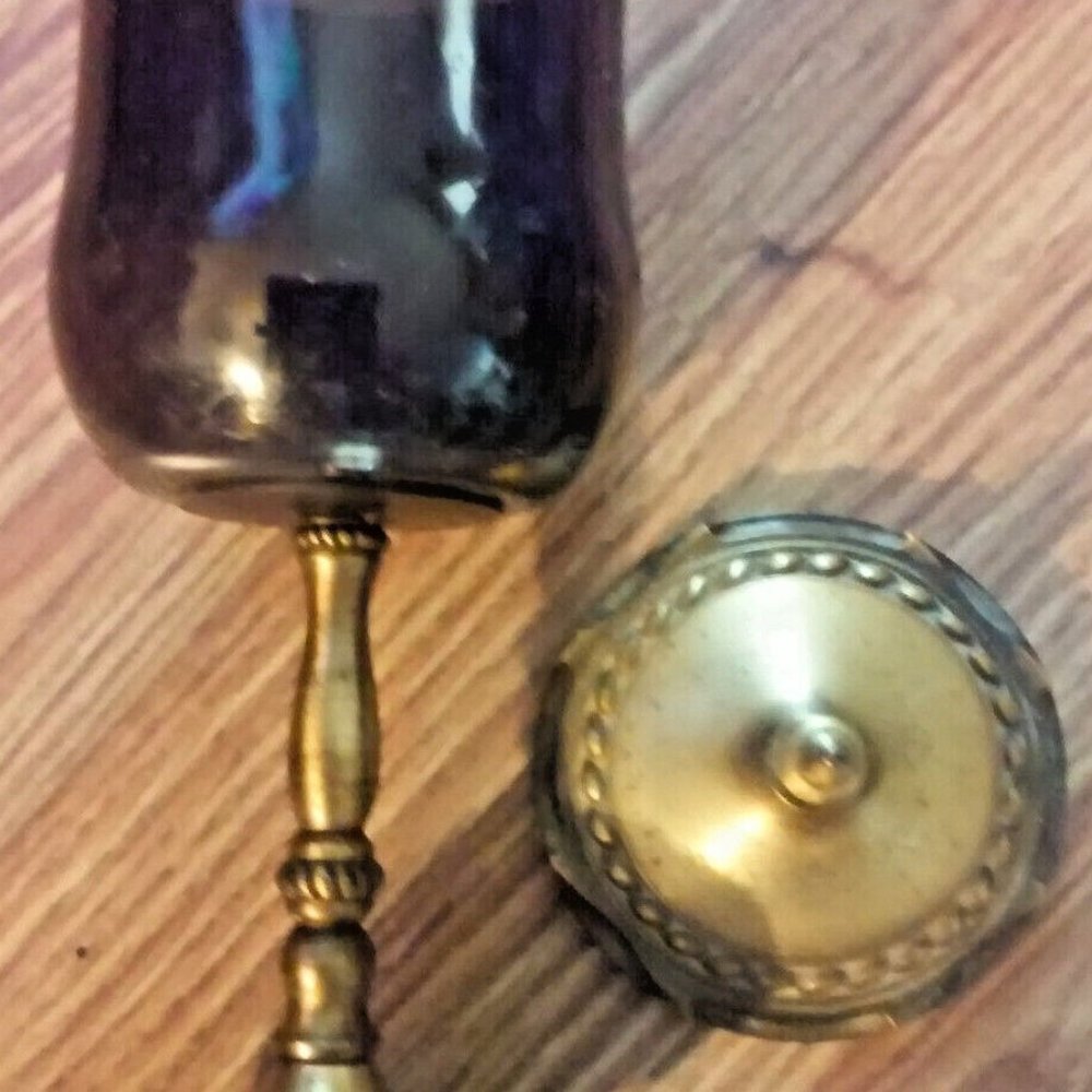 Vintage Antiqued Brass & Smoked Plastic Room Decor Vintage Holder Soap Jewelry C